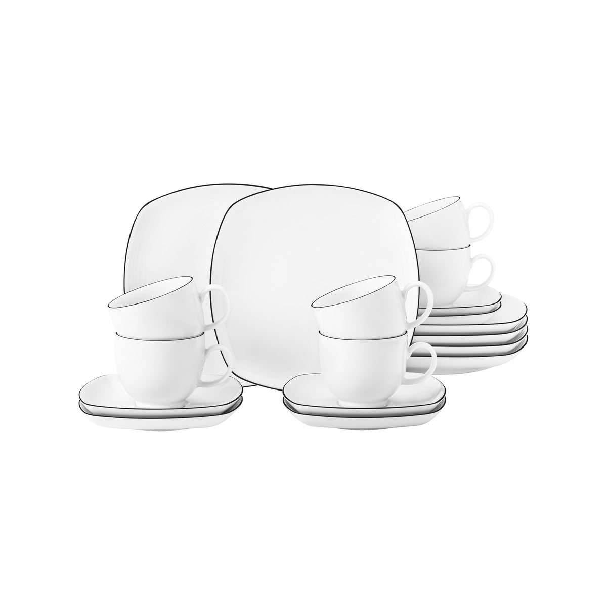 Seltmann Weiden Lido Black Line Kaffeeservice 18-teilig eckig – Produktbild 1
