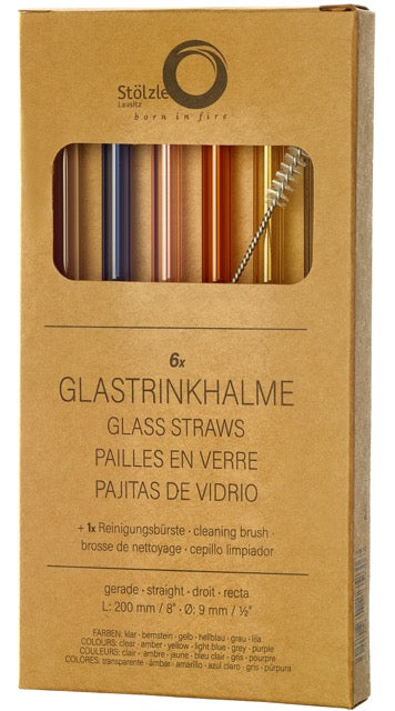 Glastrinkhalme bunt 6er Set mit Bürste