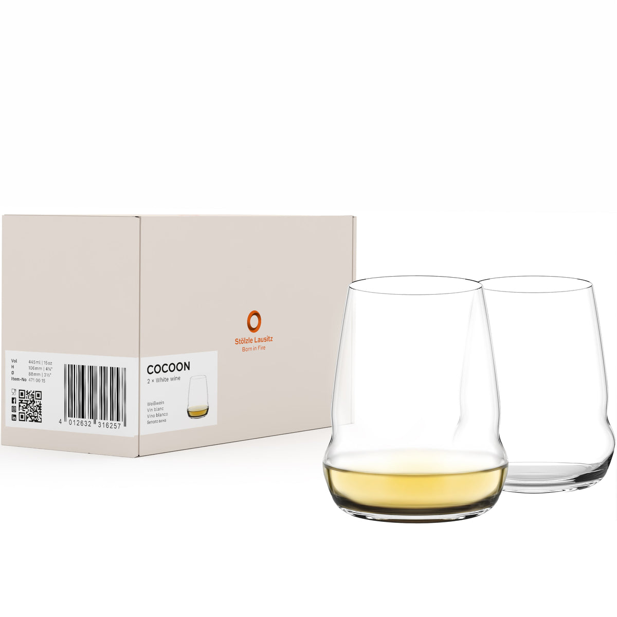 Stölzle Lausitz CoCoon Weißweinbecher – gefülltes 2er-Set