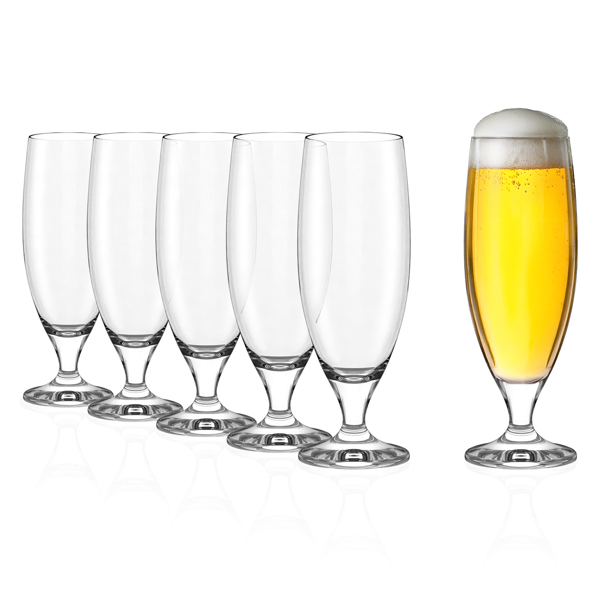 Stölzle Lausitz Imperial Biergläser 0,4 l – fünf leer, eines gefüllt
