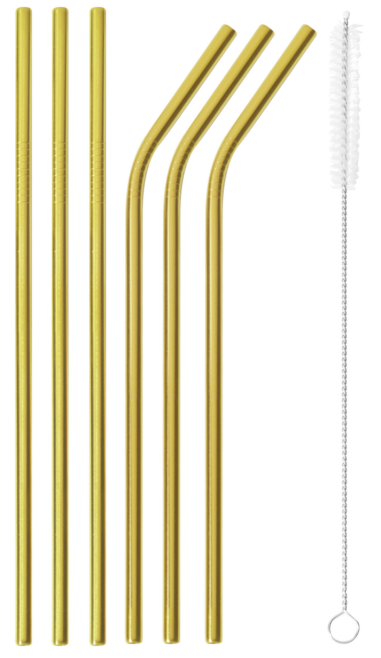 Sambonet Mix + Play Strohhalme mit Bürste 6-teilig PVD Gold