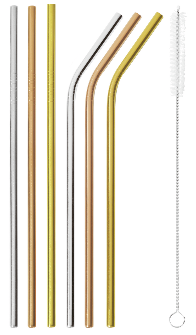 Sambonet Mix + Play Strohhalme mit Bürste 6-teilig PVD Multicolor