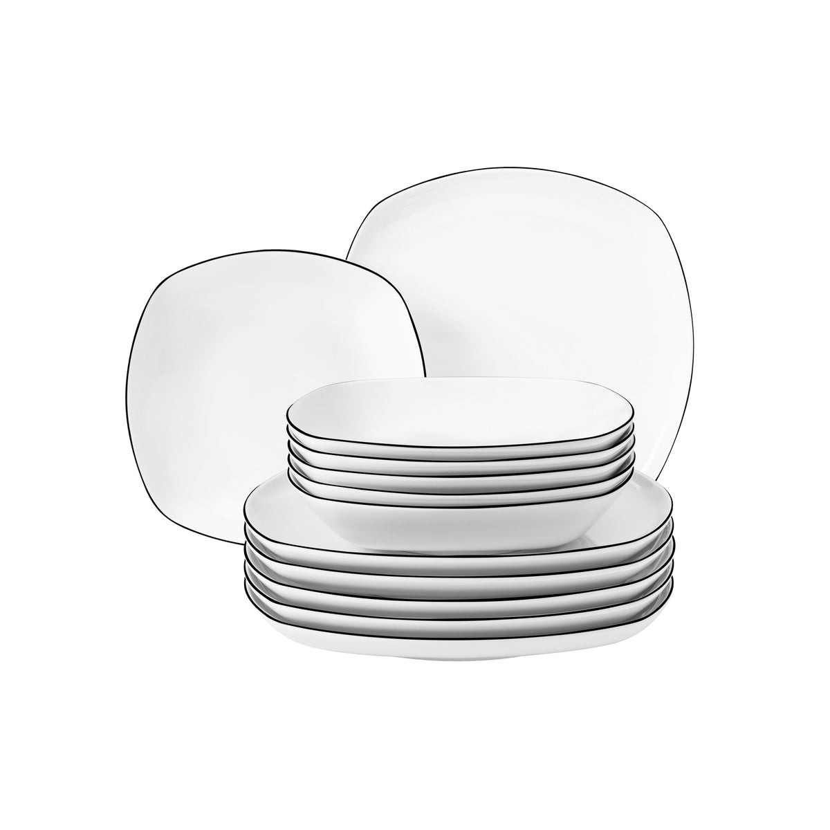 Seltmann Weiden Lido Black Line Tafelservice 12-teilig eckig – Produktbild 1