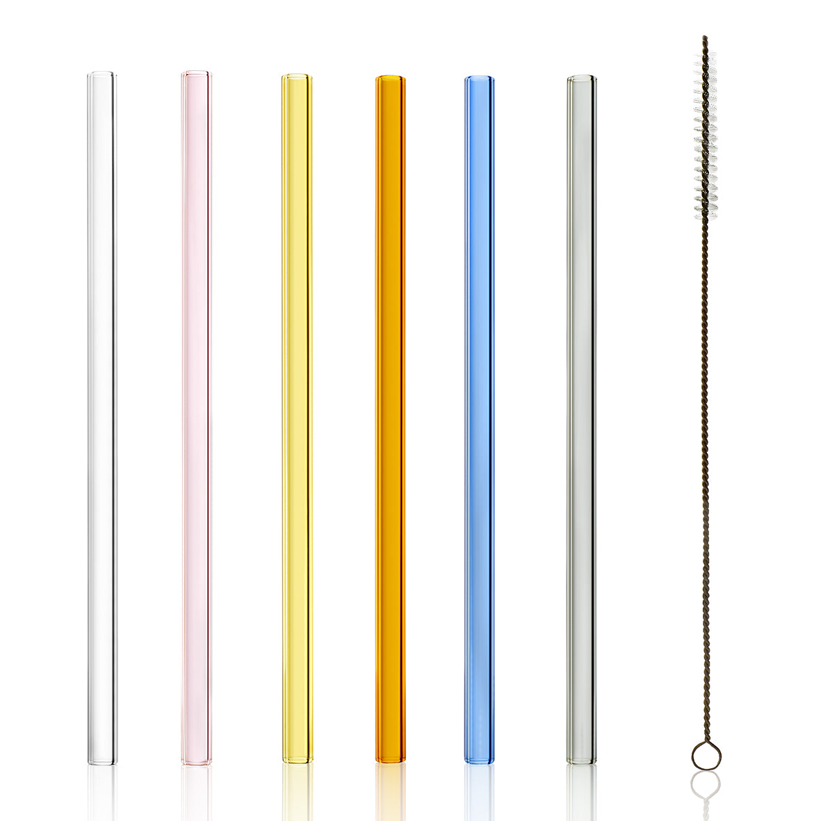 Glastrinkhalme bunt 6er Set mit Bürste