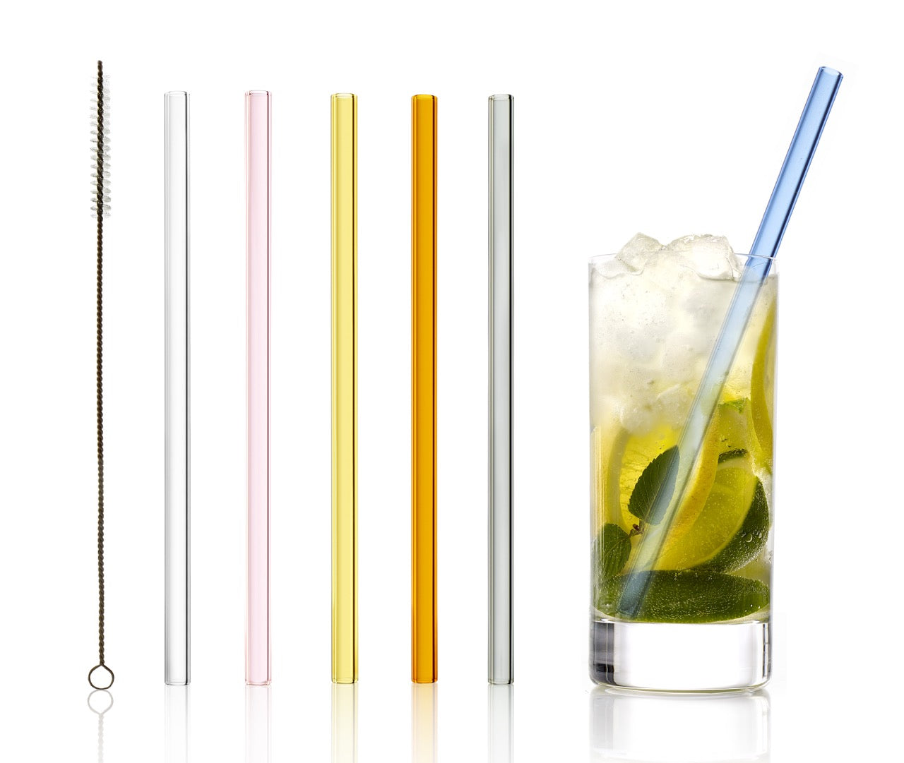 Glastrinkhalme bunt 6er Set mit Bürste