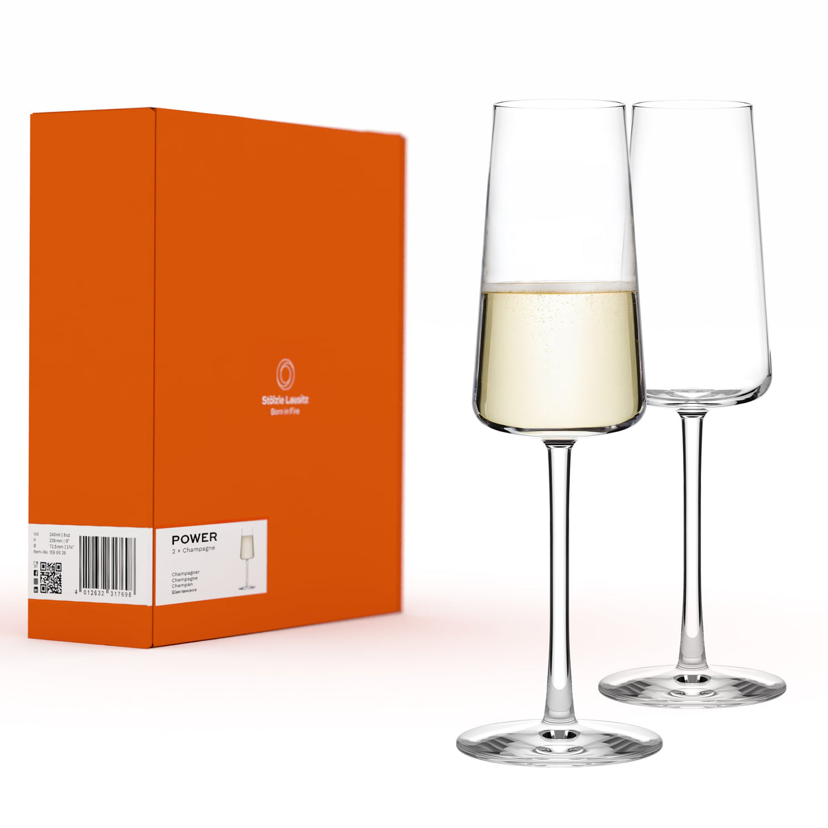 Stölzle Lausitz Power Champagnerkelch 2er-Set – gefüllt